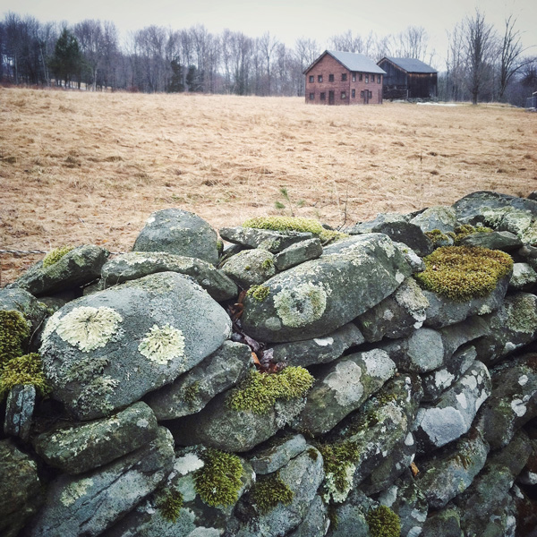 Barns Behind Stone Wall Photo Tile